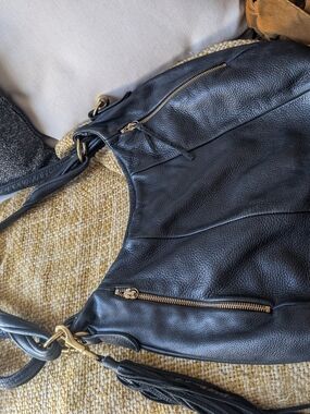 Opelle Lotus Bag Black Leather Shoulder Crossbody Bag